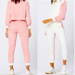 NWT L*SPACE Back At It 2pc Set XS Pink/Cream Sweatpants Sweatshirt Loungewear